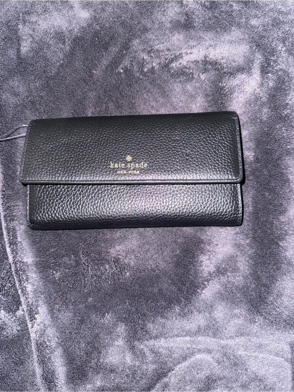 kate spade black pebbled leather continental clutch wallet with gold logo